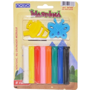 Plastilina 8 culori NEBO, cu forme, Robentoys Plastilina 8 culori NEBO, cu forme, Robentoys