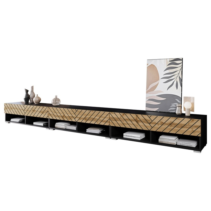 Comoda TV Adenik 300 MDF, MIRJAN24, negru grafit / wotan brad, 300x33x30 cm