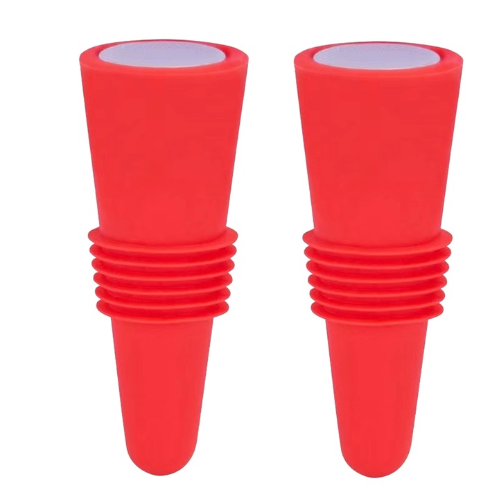 Dopuri pentru sticle de vin si bauturi, Enforose, set de 2, silicon, otel inoxidabil, rosu