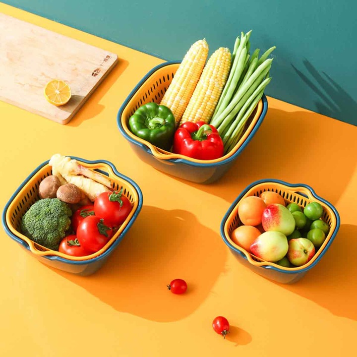 Cos multifunctional din plastic, 2 straturi, pentru fructe si legume, Enforose