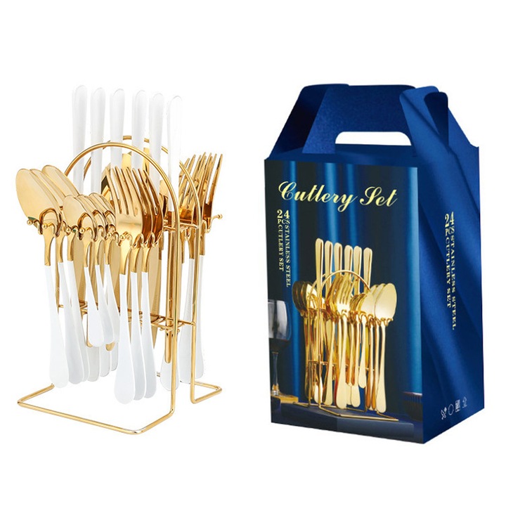 24 részes rozsdamentes acél evőeszközkészlet, Enforose, elegáns design, díszdoboz