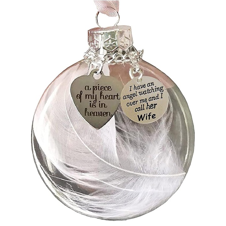 Ornament de Craciun, Enforose, minge cu pene de inger, alb