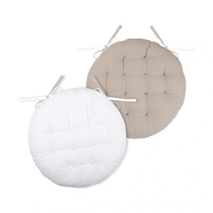 Perna Pentru Scaun, Stof, Colectia DUO, Dubla Fata Si Doua Culori, Matlasata, Confortabila Si Eleganta, Cu Legaturi Impotriva Alunecarii, Ideala Pentru Sufragerie Si Bucatarie, Rotunda, 38 Cm, Ecru