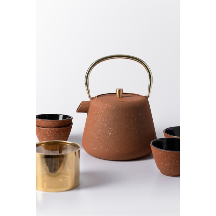 Agnes Rusty teáskanna készlet, öntöttvas, 4 bögre mellékelve, 1 liter