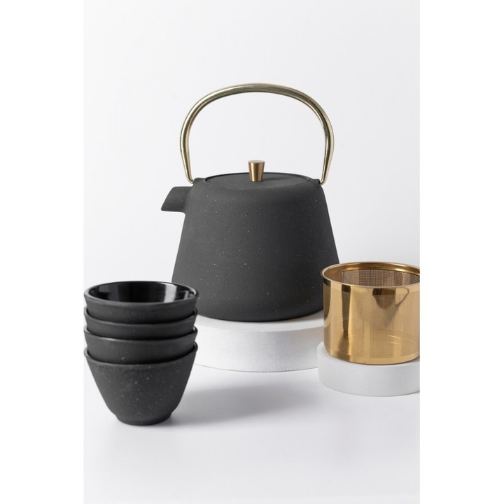 Set ceainic Agnes Grey, fonta, 4 cani incluse, 1 litru