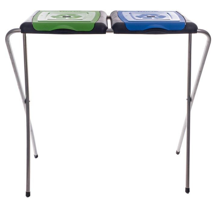 Stand pentru saci de reciclare ECOselect, 120L, stabil, verde-albastru