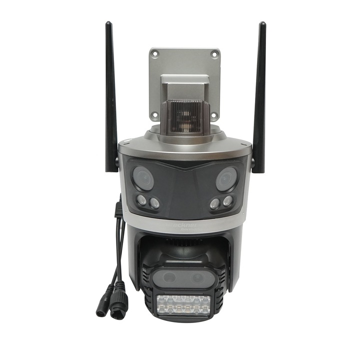 Camera de supraveghere 4 lentile, 3 obiective 12 MP, 2 CPU dual control, P2P WIFI 2.4G, PTZ cu senzor de miscare, alarma, night vision, AI detectie umana si aplicatie iCSee