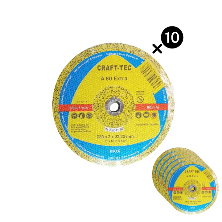 10 db-os csiszolókorong készlet fémhez/rozsdamentes acélhoz 180x1,8x22,23 mm CRAFT-TEC MX388