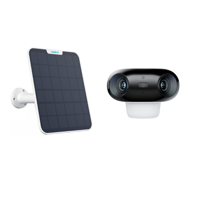 Camera de Supraveghere Wireless Reolink Argus B740X cu Panou Solar, Baterie Reincarcabila, 8MP, Lentile Duale, Vedere Nocturna Color, Detectie Inteligenta, Notificari Telefon si Slot MicroSD
