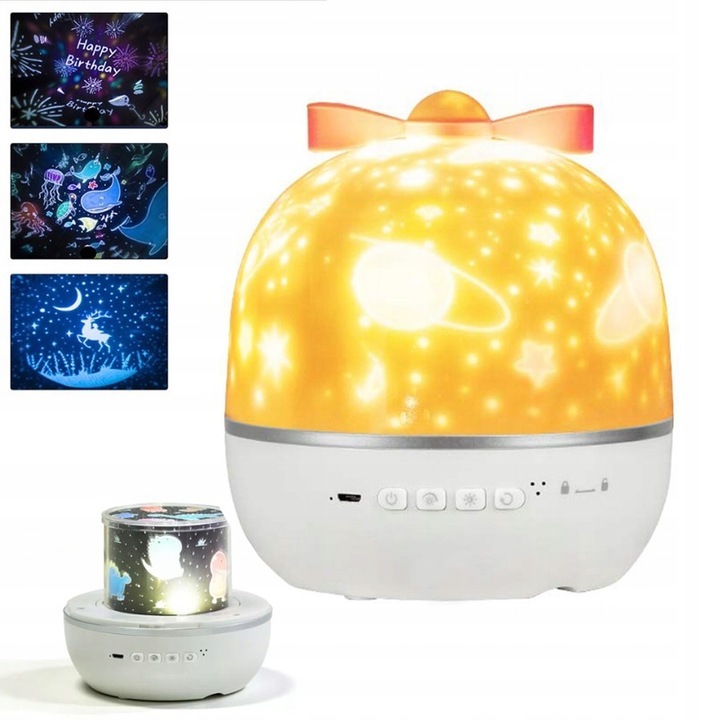 Lampa de veghe pentru copii, Proiector LED cer instelat, cu difuzor bluetooth, control din telefon, USB, ALB