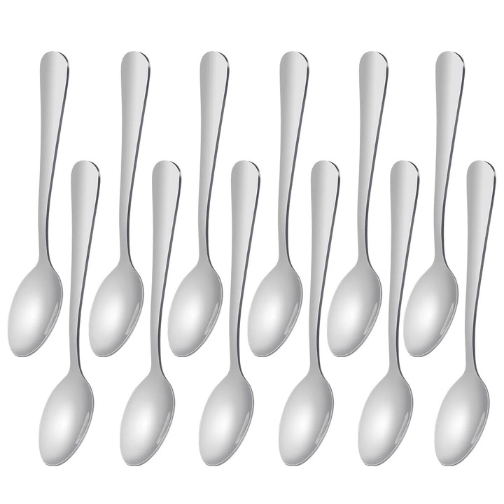 Set 12 linguri de amestecat din inox, argintii, 10.5x2x1cm