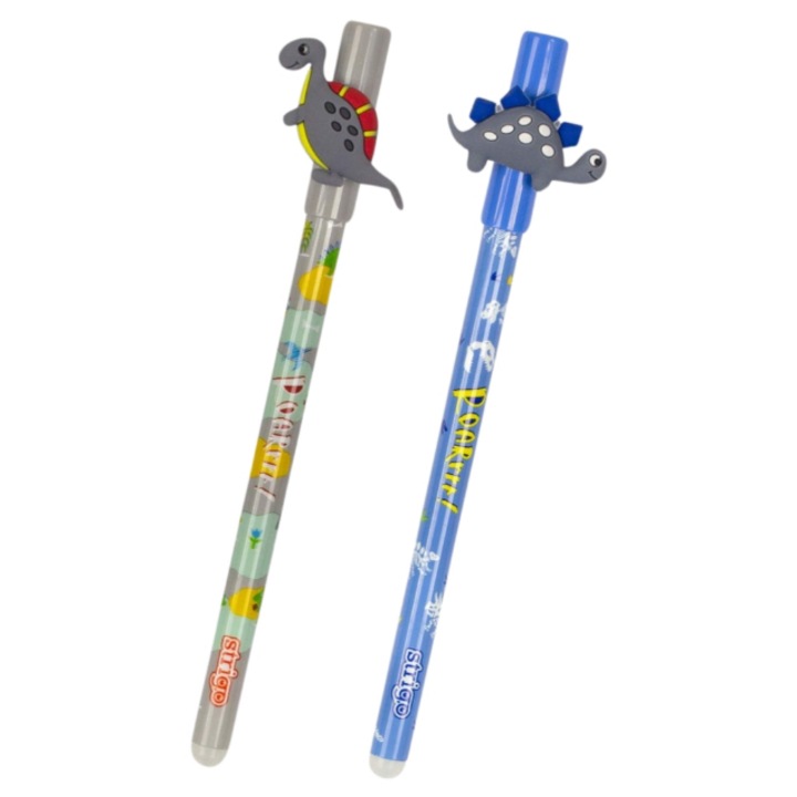 Set 2 pixuri Strigo cu cerneala termosensibila albastra - Motiv Dino Gri/Albastru