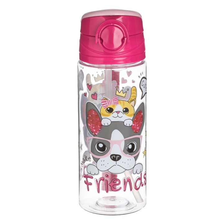 Gyermek Vizespalack, Kutya és Macska Minta, Fukszia, Pop-Up Mechanizmus, 0,5L űrtartalom, COMSTO IT & E-COMMERCE ®