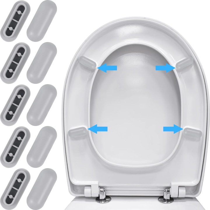 Bumper universal pentru capac de toaleta, 10 bucati, plastic, gri, 4.50x2.00x1.00cm