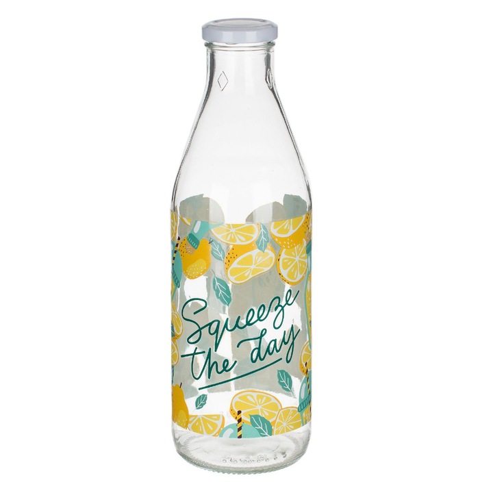Стъклена бутилка за вода Lemon Pattern 1л