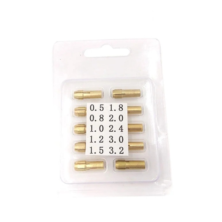 Set 20 buc coliere din alama pentru unelte rotative, aurii, 0.48x0.48x1.6cm