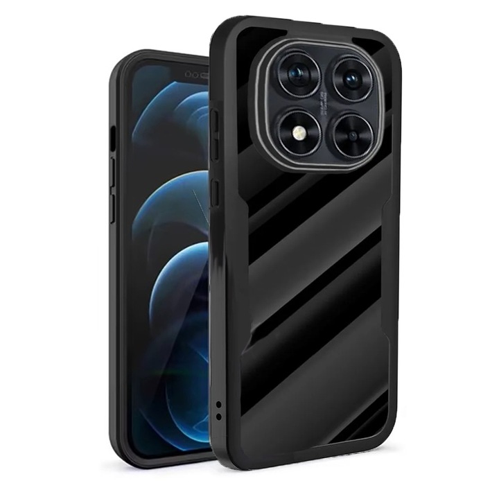 360-градусов калъф, съвместим с Xiaomi Redmi Note 14 Pro+ 5G, с включен протектор за екрана, устойчив на удари, против пожълтяване, против надраскване, издръжлив, 3 mm повдигнати ръбове, черен/прозрачен