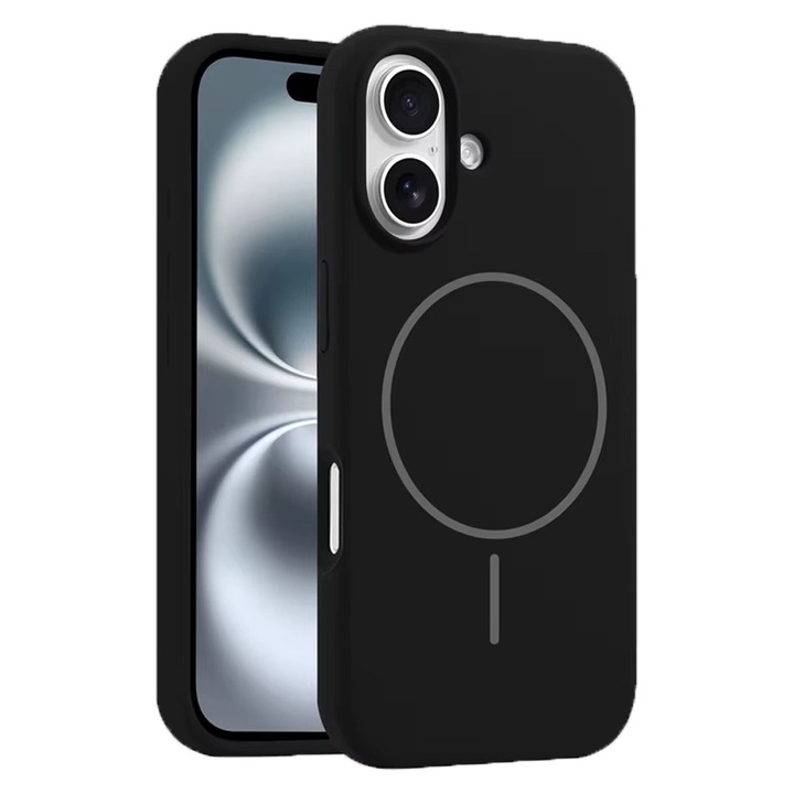 Apple iPhone 16 tok, SoftGuard Protect, MagSafe töltés, mikroszálas belső, puha szilikon, kellemes tapintású, csúszásgátló, ütéselnyelő, ujjlenyomat-mentes, ultravékony, erős mágnes, fekete