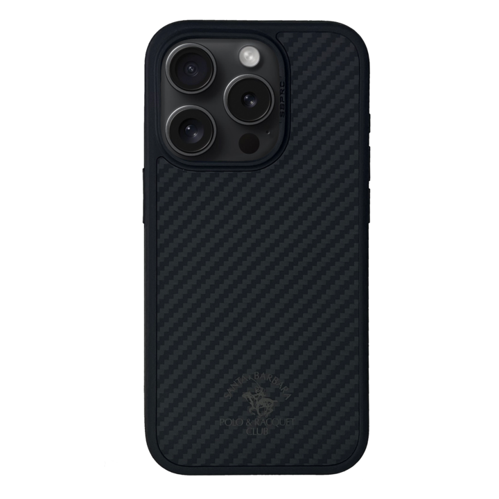 Премиум калъф за iPhone 15 Pro Santa Barbara Polo & Racquet Club Polo Elvis Carbon Black, съвместим с Magsafe
