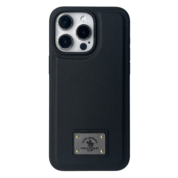 Премиум калъф за iPhone 15 Pro Santa Barbara Polo & Racquet Club Gilbert черен, съвместим с Magsafe, естествена кожа