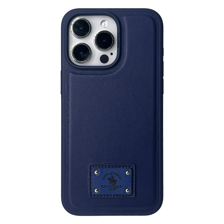 Премиум калъф за iPhone 15 Pro Santa Barbara Polo & Racquet Club Gilbert Navy, съвместим с Magsafe, естествена кожа
