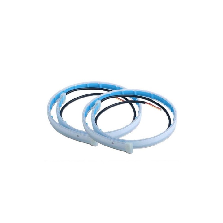 Set 2 Benzi LED flexibile Slim DuoGuo, Semnalizare Secventiala / Dinamica, 60 cm, Ice Blue