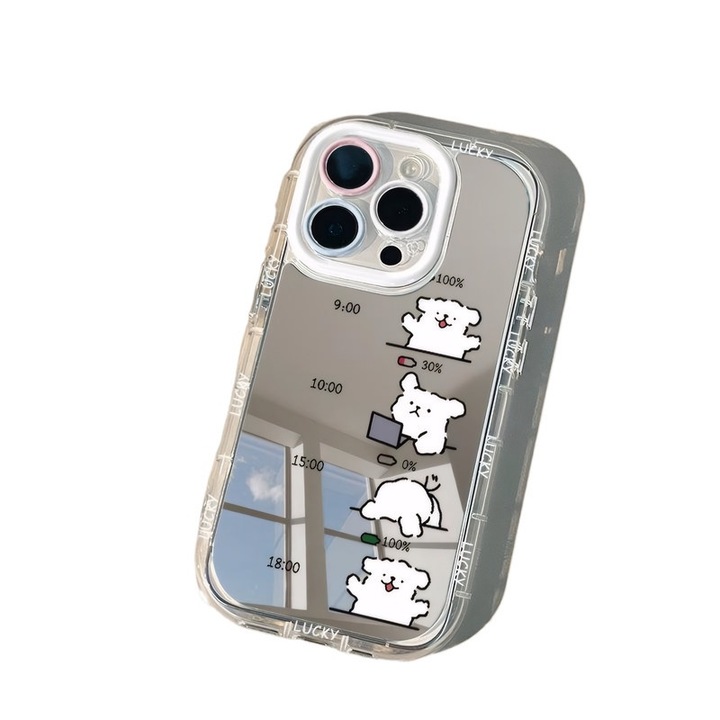 Husa telefon iPhone, design caine dragut, finisaj oglinda, TPU, pentru iPhone 16 Plus