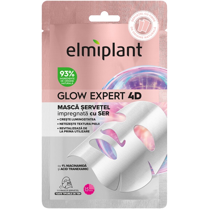 Masca servetel Elmiplant Glow Expert 4D impregnata cu ser, 1buc