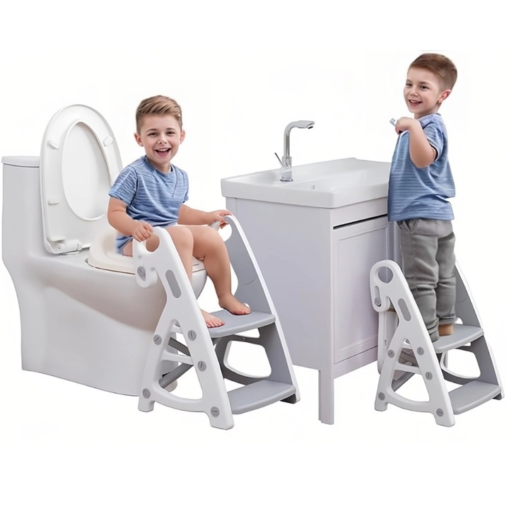 Тоалетна чиния 2 в 1 със сгъваема стълба, регулируем дизайн, противоплъзгаща опора, за деца 2-12 години, размери 15,7x17,7 инча