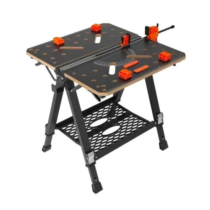 Сгъваема работна маса, 7 нива на височина, 70x65 см, капацитет 454 кг, черна