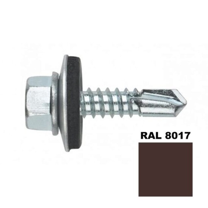Surub autoforant STARKFIX, cu cap hexagonal si saiba EPDM, pentru metal, 4, 8x19, RAL8017, 250buc