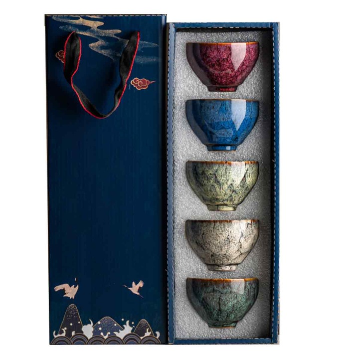 Комплект керамични купи Enforose, зелени, 17.8x7см, 5 броя