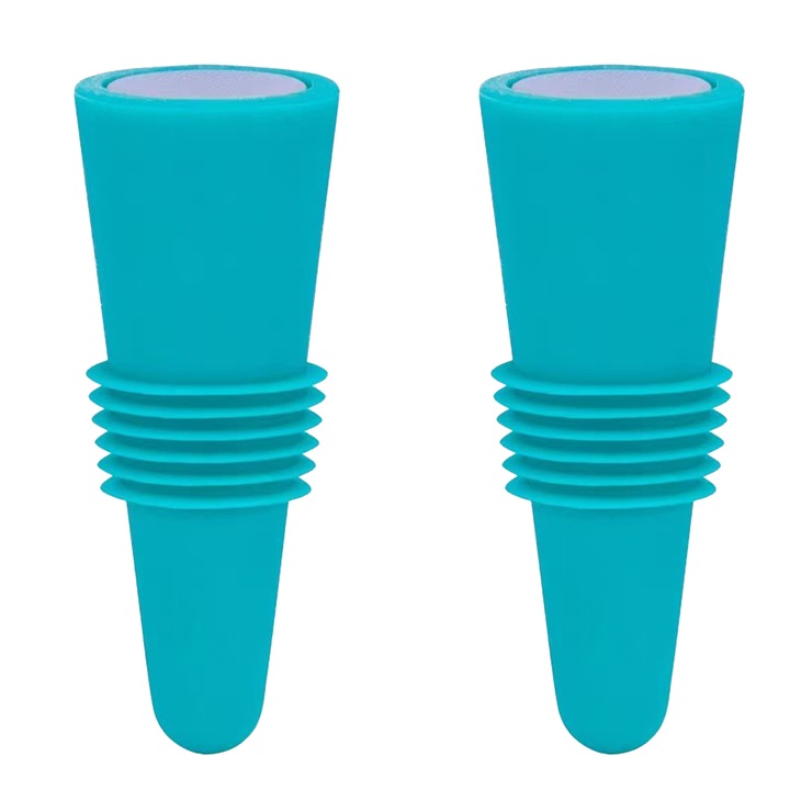 Dopuri pentru sticle de vin si bauturi, Enforose, set de 2, silicon de calitate alimentara, inox, albastru