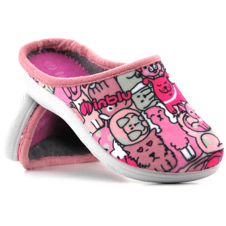 Gyerekpapucs, Inblu, rózsaszín, szintetikus anyagú, kutyamintás