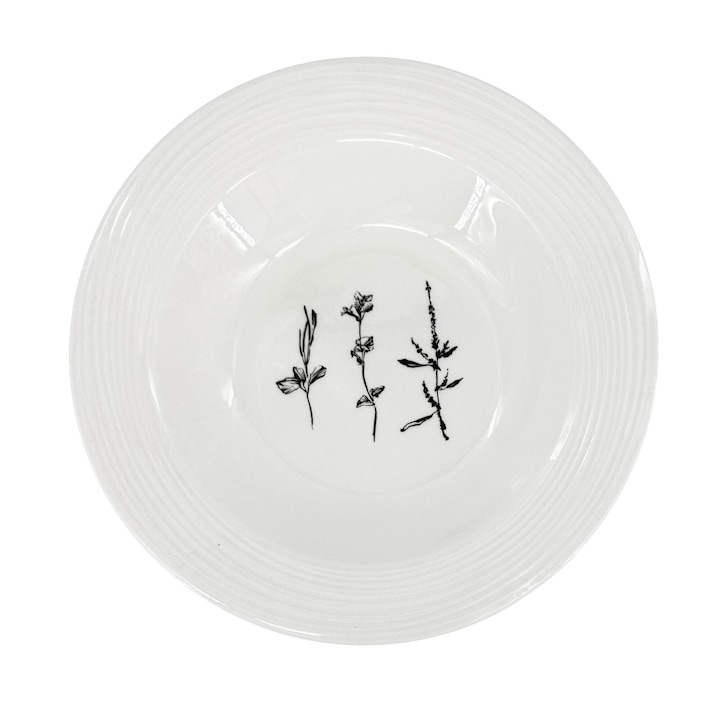 Farfurie adanca Croft Wild 23cm, alb/negru, design minimalist, decor cu flori
