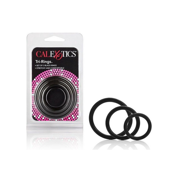 Комплект от 3 пръстена за пенис, CalExotics, размери 4 см, 5 см, 6 см, черни
