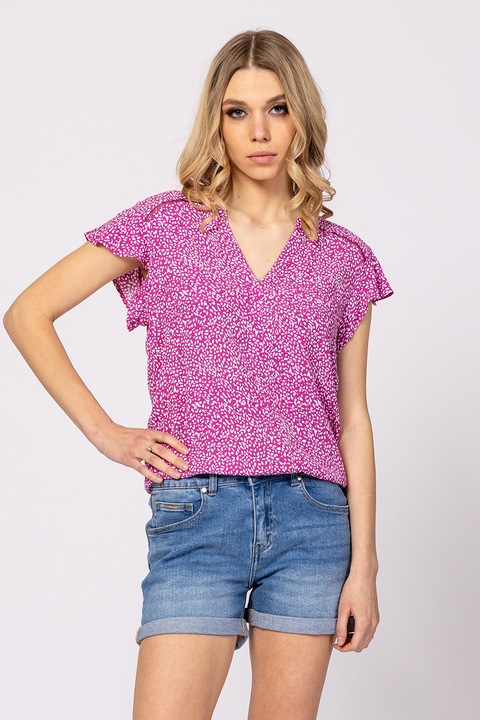 Heavy Tools, Bluza cu maneci scurte si model floral Rusty, Alb/Fucsia