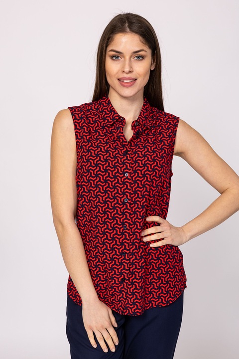 Heavy Tools, Camasa cu model geometric, fara maneci Ruanna, Rosu vermillion/Bleumarin