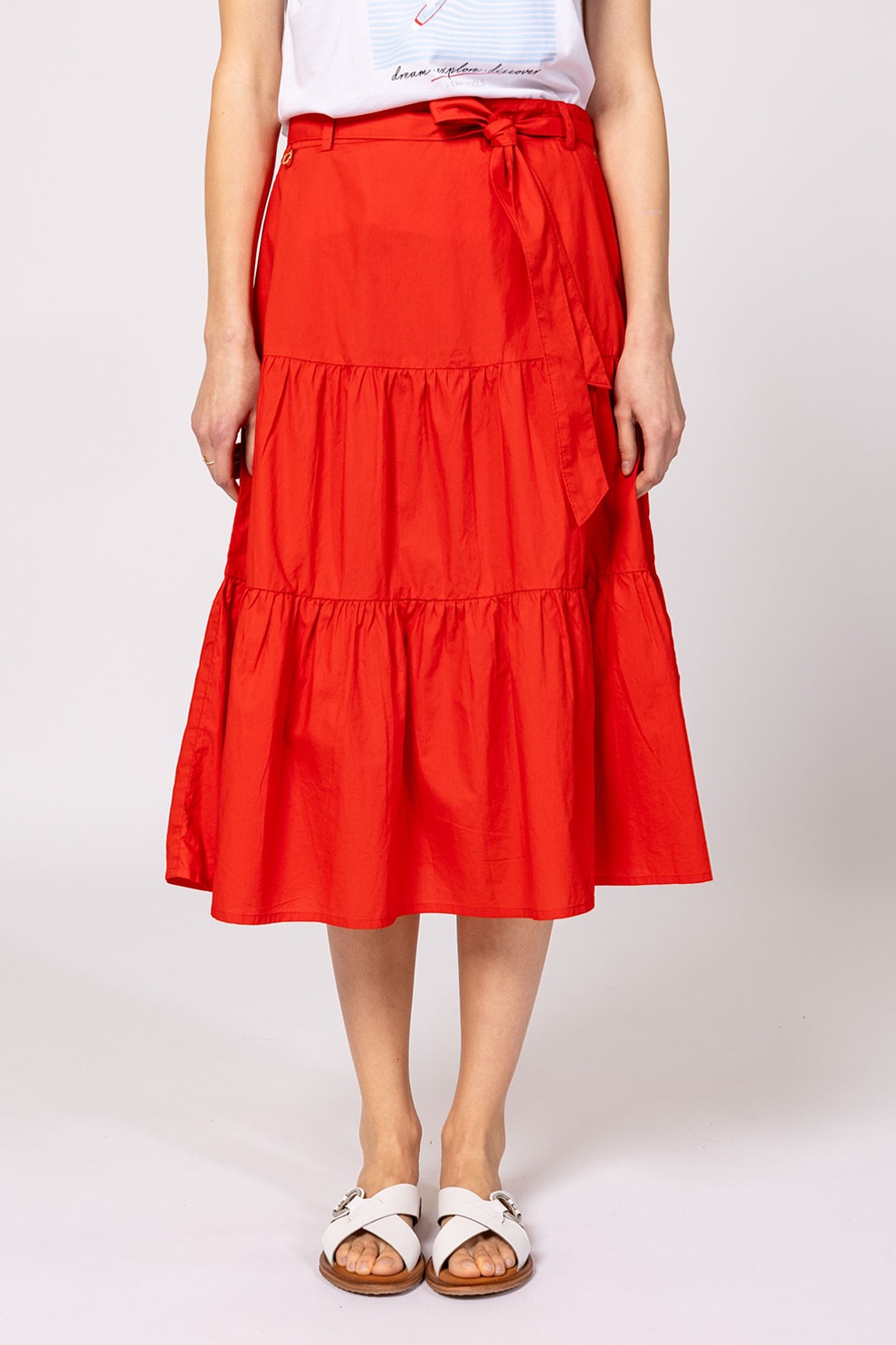 Heavy Tools, Fusta midi cu model uni Nikla, Rosu vermillion, M