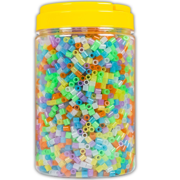 Set 5000 margele termocolante sclipicioase – 6 culori + 2 pensete, borcan reutilizabil