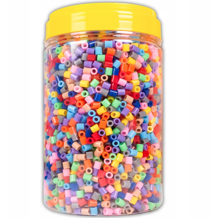 Set 5000 margele termocolante – 10 culori + 2 pensete, borcan reutilizabil