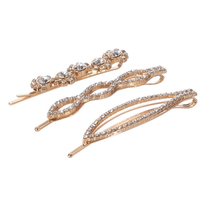 Agrafe de Par de Culoare Aurie cu Strass pentru Femei 6-7cm - 3buc