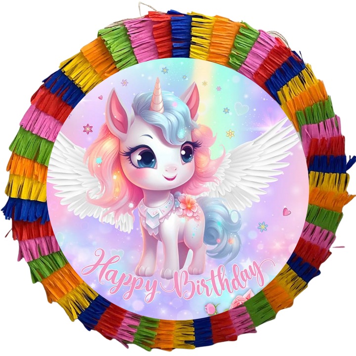 Party pinata, 35 cm, többszínű, rózsaszín unikornis minta
