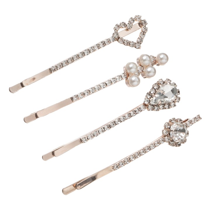 Set agrafe par de culoare roz aurie cu strass margele pentru femei 6.5cm - 4buc
