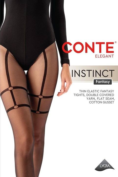 Dresuri cu imitatie de ciorapi cu portjartier, Conte Fantasy Instinct, Negru