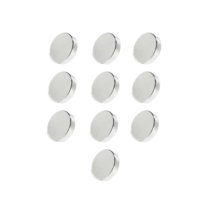 Set 10 bucati magneti rotund foarte puternici, gri, disc, simplu, 15 mm X 2 mm, dalimag