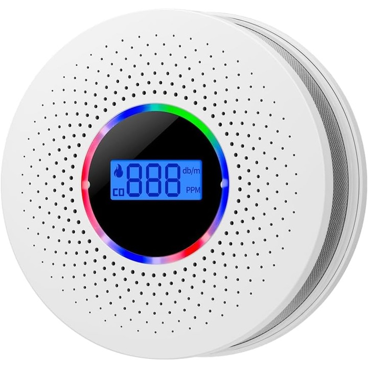 Füst- és szén-monoxid-érzékelő LCD kijelzővel és hangriasztással, szett, 80m², elemes tápellátás