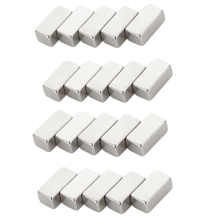 Set 20 bucati magneti tip bloc foarte puternici, gri, disc, simplu, 20 mm X 10 mm X 10 mm, dalimag