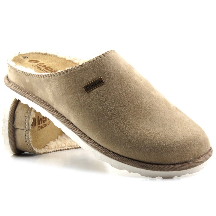 Papuci de dama, Inblu, bej, material sintetic, brant detasabil, 36 EU