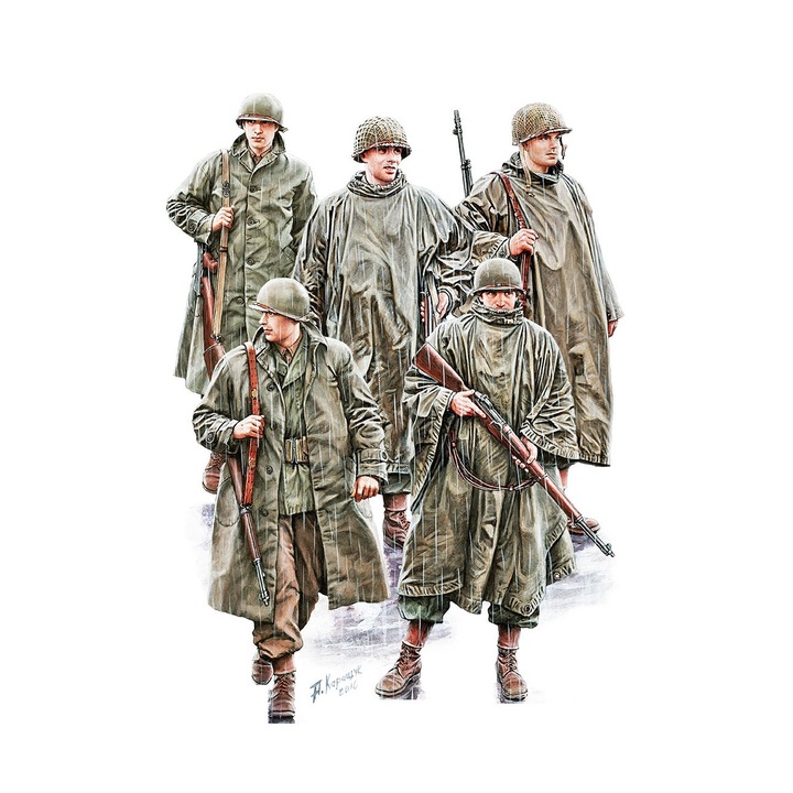 Kit Set figurine de construit MiniArt WWII US Soldiers Rainwear 5buc 1:35 Mini 35245